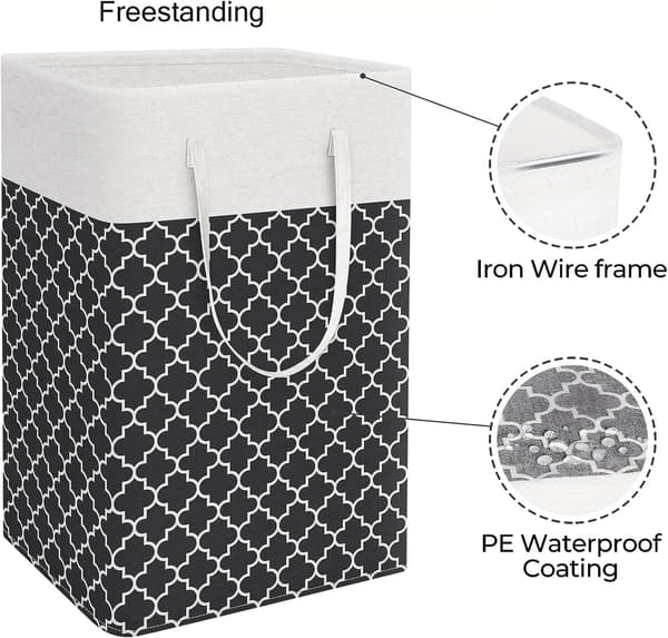 75L Large Laundry Basket - Freestanding Waterproof Laundry Hamper with Extended Handle - Foldable Tall Laundry Basket