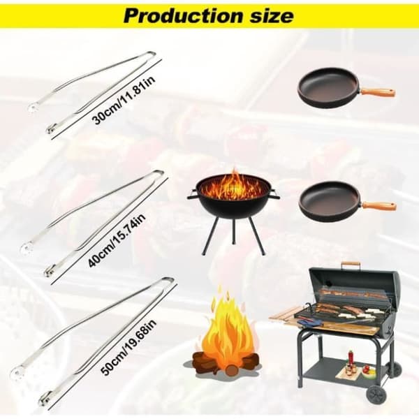BBQ Pølsetang, Lang Grilltang til at vende pølser, Køkkenredskab i rustfrit stål, 40cm