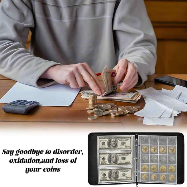 Møntsamleralbum til samlere, brandsikker beskyttelse møntbind med rustfrit stål og smart lommedesign, vandafvisende mønt