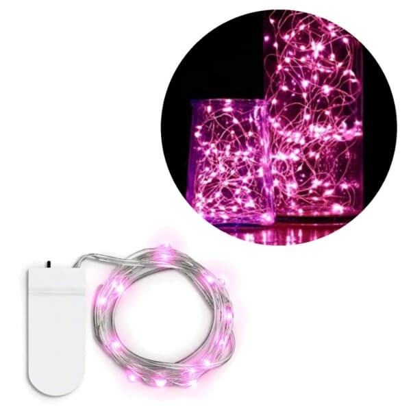 1m Mini LED String Light Battery Operated Pink
