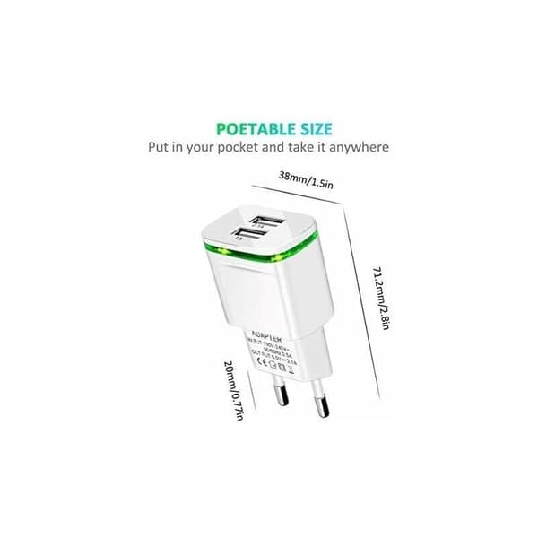 USB Vægoplader, 2-pak 2.1A 5V 2 porte Universal Strømadapter LED Erstatning til iPhone 11 XR X XS Max 8 7 6 6S Plus 5S, Samsung Galaxy/Note, Pad,