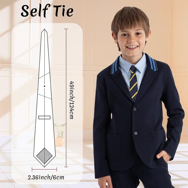 Drengebinder - Selvbinder til skole og dimission, ternet stribet design marineblå og gul Navy&yellow Striped