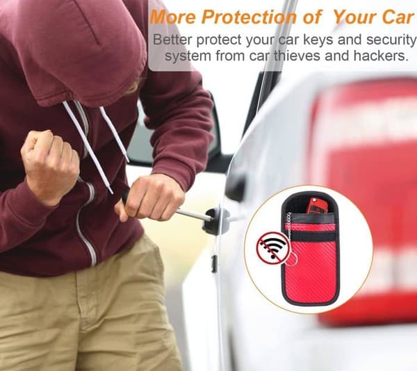 Förbättrad nyckelringsväska (2-pack) – Bil RFID-blockerande säkerhetspåse – Röd