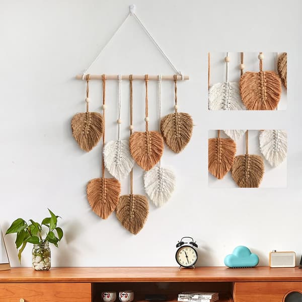 15,7 x 31,4 tommer Macramé Vægtæppe, Boho Vægindretning Blade Vævet Gobelin Vægtæppe, Macramé Blade Hængende Unik Boho Macramé Gobelin Fjer