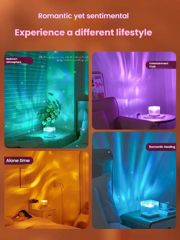 Blue Soft LED Transparent Cube Aurora Visual Effect Projection Decorative Mood Night Light Home Bedroom Atmospheric Lighting