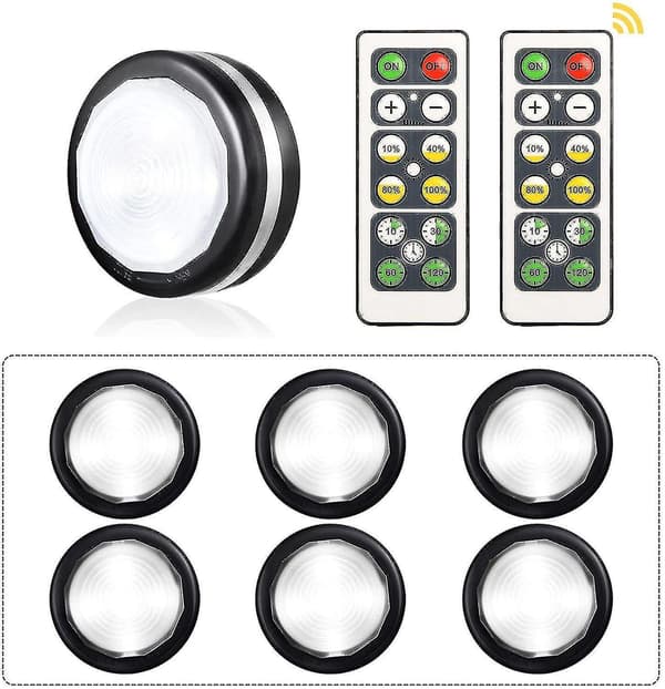 Set of 6 LED Cabinet Lights Battery Operated, Cabinet Lamp with Remote Control - WELLNGS