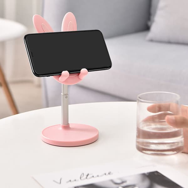 Mobile Phone Stand Cute Rabbit Portable Height Angle Adjustable Tablet Phone Desk Stand for Home Office Pink