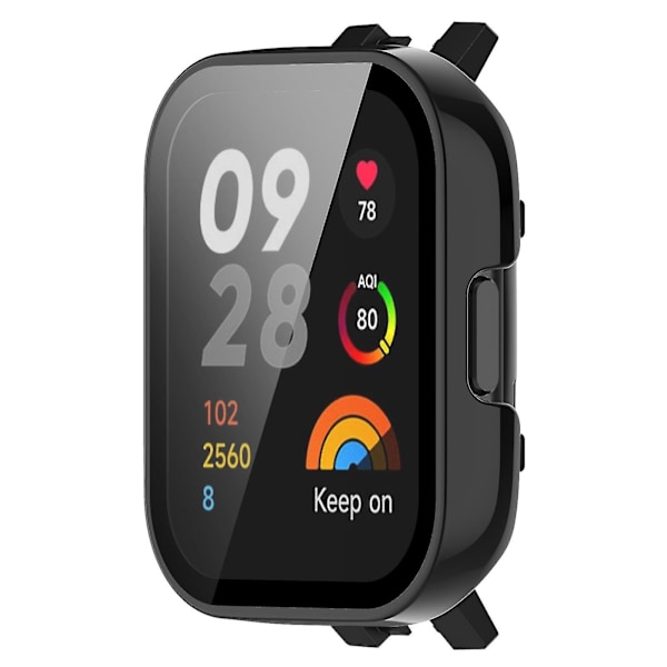 Skyddande PC-skal med härdat glas skärmskydd för Xiaomi Redmi Watch 3, Anti-fall skydd för smartklocka Black
