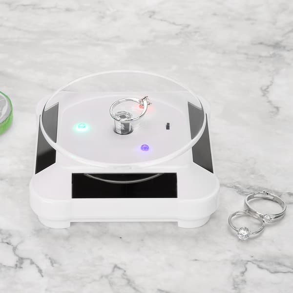 Solar Showcase 360 Rotating Turntable Watch Phone Jewelry Display Stand LED Light (White)