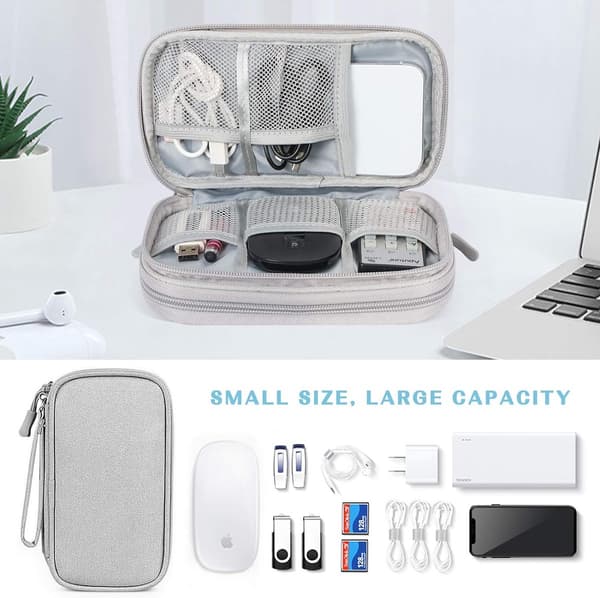 Cable Storage Bag 3 Layers - Waterproof / Durable Electronics Luxury for Cables and Accessories Compact Data Grey Travel_yu
