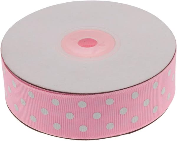 Grosgrain Ribbon with Dots, White Dots on Pink Grosgrain Ribbon for Gift Wrapping and Crafts