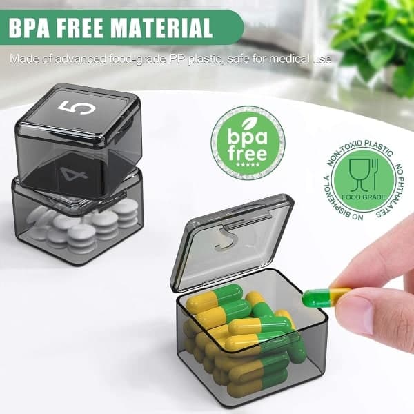 Monthly Once-A-Day Pill Organizer - 30 Day Pill Organizer Box - Squeeze to Open - Large Compartments Portable Case (Black)