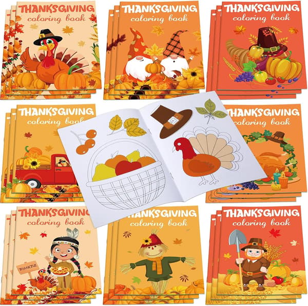 24 st Thanksgiving målarböcker höstfestfavoriter, lönnlöv -