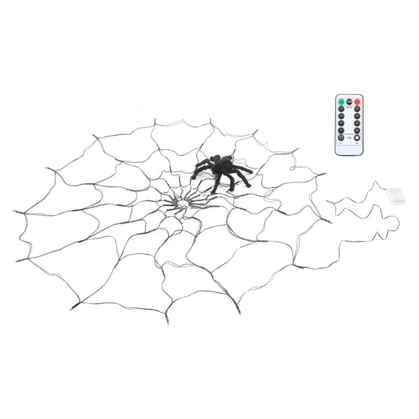 LED Spider Web Lights Great Decoration Waterproof Remote Control Design Halloween Decorations Lights with Black Spider Warm White