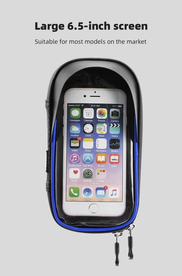 (Black) Waterproof Reflective Bicycle Phone Holder, Bike Frame Hand