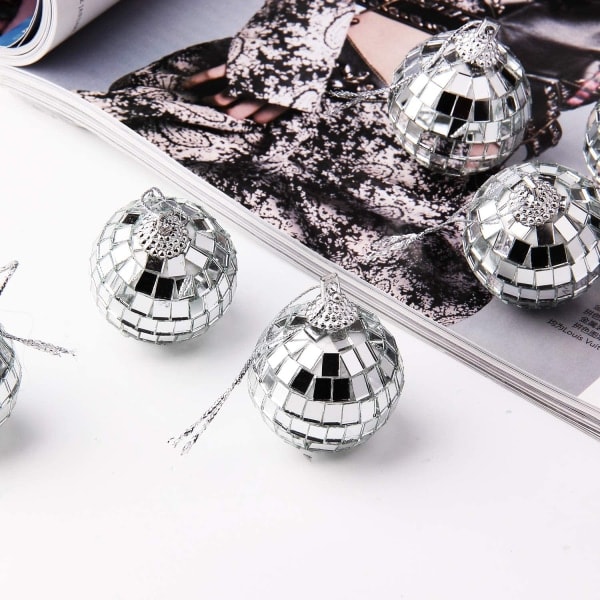 24 st Silver Discokula för festdekoration, julgran bröllop födelsedagsfest prydnader (4cm)