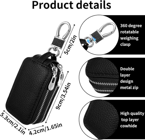 Universal Double-Layer Genuine Leather Car Key Case with Keychain and Carabiner, Car Accessories