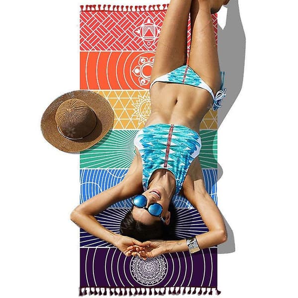 Regnbue Boho Strandmåtte Mandala Tæppe Stribet Vægtæppe Tapestry Sjal Yogamåtte