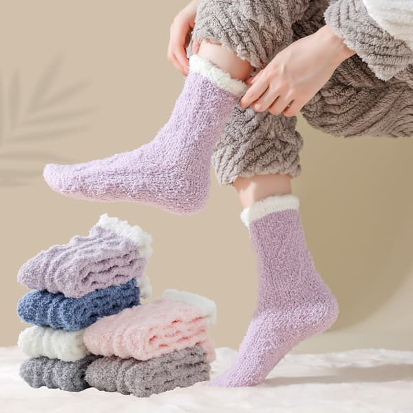 Fluffy sengesokker til kvinder/piger, 6-pak, varme og behagelige lange plysstrømper til kvinder efterår/vinter 6 stk. 6 stk. 6pcs