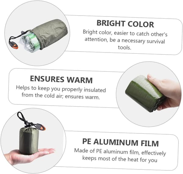 Nødsovepose grøn af Pe aluminiumsfolie til vinter og vildmark -