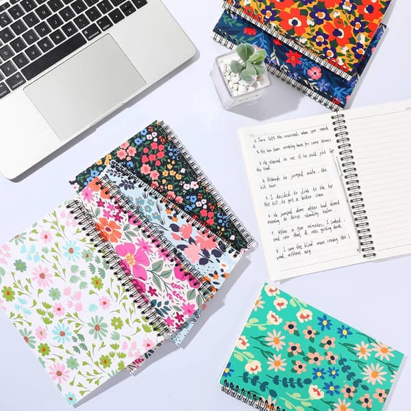 8-pakke A5 spiraljournal blomsternotatbok for kvinner, blomsterstil -