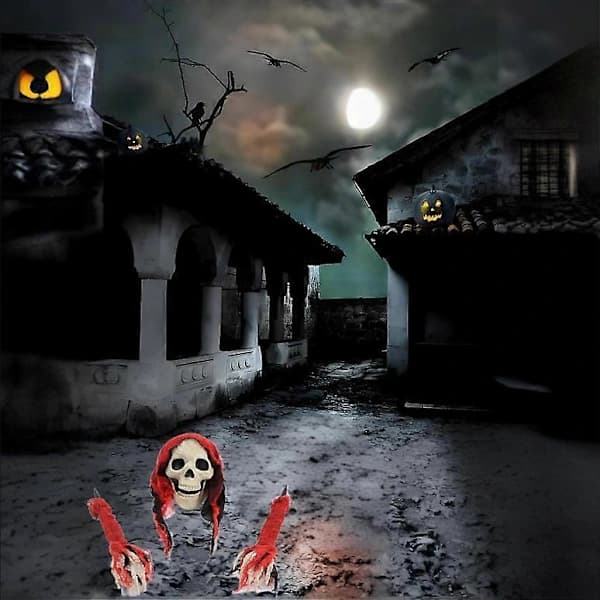 2025 Scary Halloween Outdoor Decorations Skull and Skeleton Ground Breaker - Spooky Graveyard Scenes Red