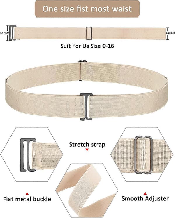 4-pakning Dolda Elastiske Belter for Kvinner, Stretchbelte med Flat Spenne, Svart Blå Khaki Brun -