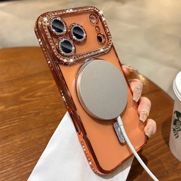 Luksuriøst jentefutteral Bling Diamond Linsebeskyttelse Magsafe-futteral Kompatibel iPhone 16 15 14 13 12 11 Pro Max Gull TM iPhone 14 Pro Gull TM iPhone 14 Pro