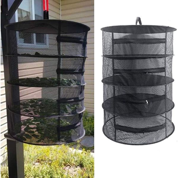 Layer Herb Drying Rack, 60cm Hanging Drying Net, 20cm Distance Between Layers, Foldable Drying Net for Hydroponics, Fish, Weeds - 1pc