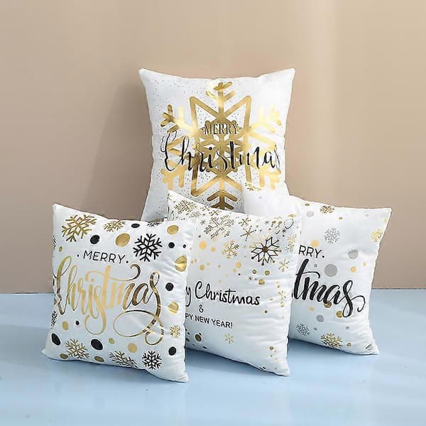 Julkuddöverdrag, 4-pack, guld snöflinga dekorativa bomullsörngott 45 x 45 cm