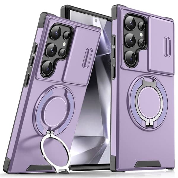 Samsung S24 Plus -puhelinkotelo, jalustalla (violetti S24 Plus)