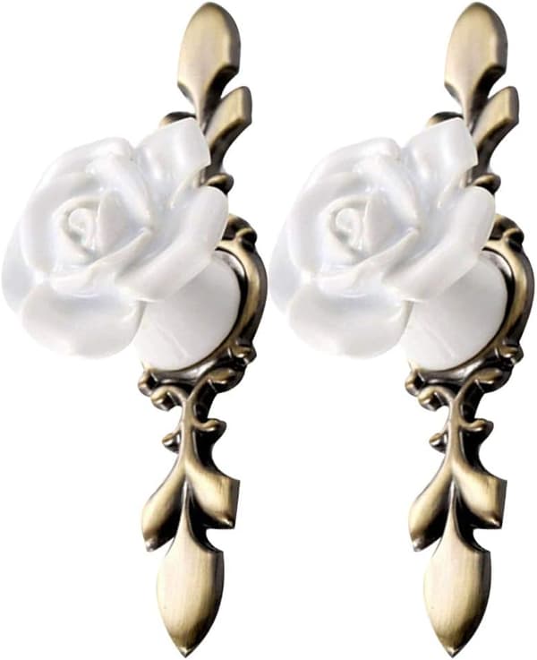 2 stk Vintage Keramiske Skapknapper Blomst Roseformede Skaphåndtak