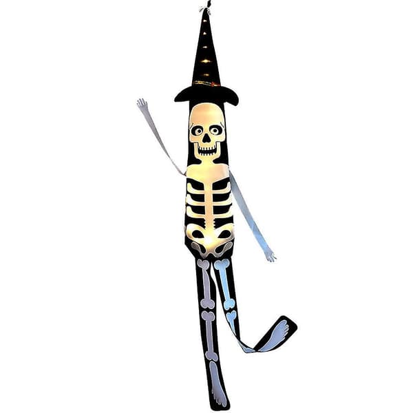 Halloween LED Lysende Vindpose Græskar Spøgelse Vindpose Flag Udendørs Hængende Dekoration Til Have (Skelet Farvet Lys)