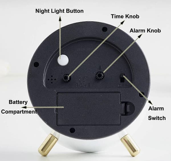 Väckarklocka 11,4 cm Sängbords Analog Tyst Liten Bordsklocka Vit