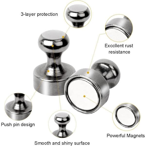 Small, Strong Magnetic Push Pins for Whiteboards, Magnetic