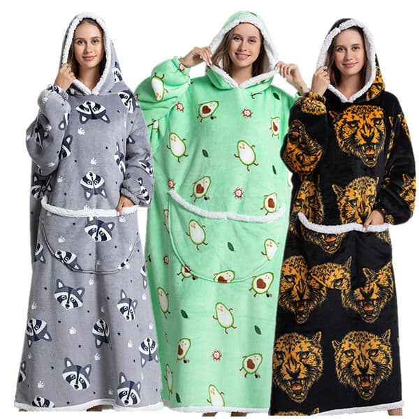 Oversized Hættetrøjer Sweatshirt Dame Vinter Hættetrøjer Fleece Kæmpe TV-tæppe Med Ærmer Corgi