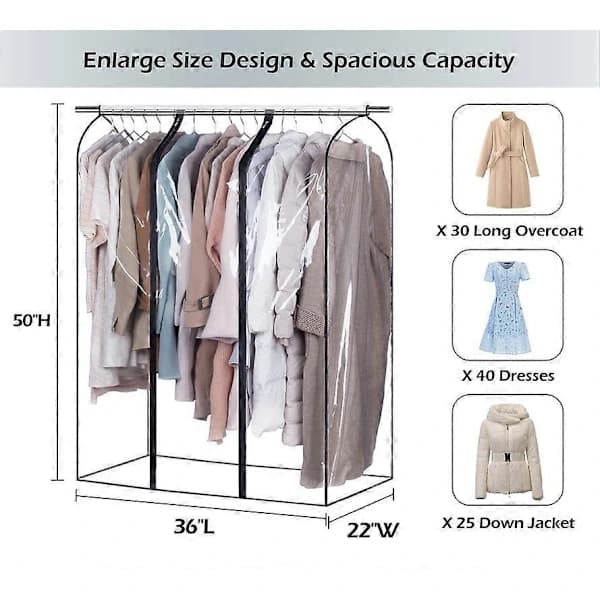 40\" Extra Large Clear Hanging Garment Bags for Closet Storage
