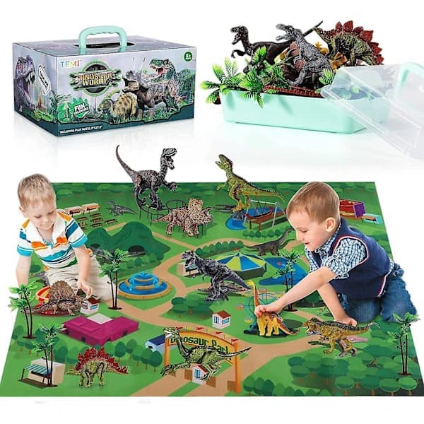 Dinosaur Figure with Activity Mat and Tree, Educational Realistic Dinosaur Toy Set to Create a Dino World Including T-rex, Triceratops...