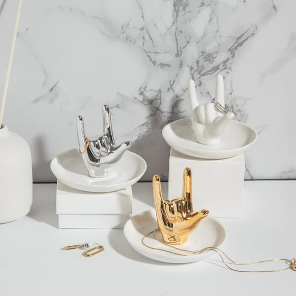 JEG ELSKER DIG Håndringholder Ringfad Keramisk Smykkeholder Fad Pyntefad til Ringe Øreringe Halskæde Organizer