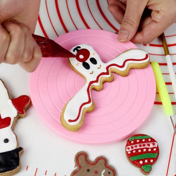 Roterande tårtfat, 2 st Mini 360 graders basställning Display Vridbara bakverktyg Cupcake-dekorationsmaterial - Rosa
