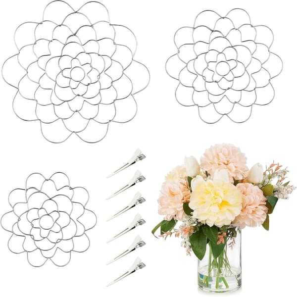 Blomsterarrangementsholder, rustfritt stål med 6 pinner, gjenbrukbar, sølv