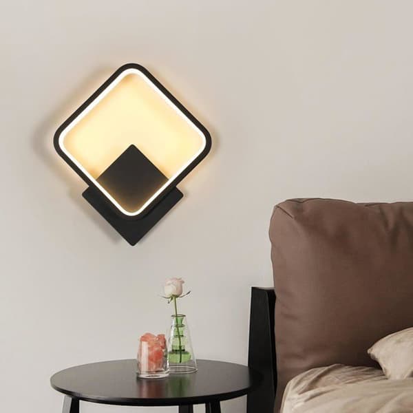 LED bedside lamp, black square wall lamp, simple and elegant, three adjustable colors.