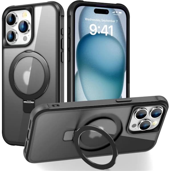 Compatible with iPhone 15 Pro Case with Invisible Magnetic O-Ring Stand Transparent Compatible with Mag-Safe Good Grip Feeling Black
