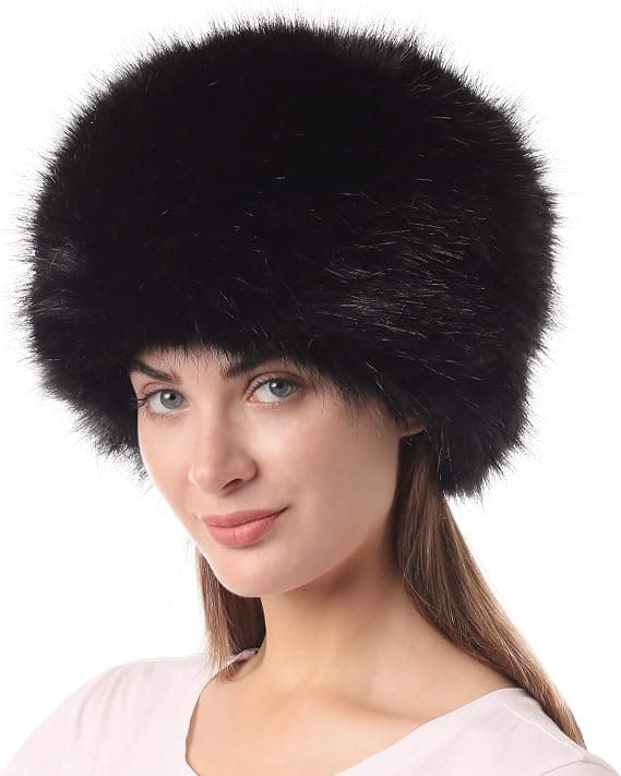 Fuskepelslue for kvinner, vinter, stretch, kosakk, russisk stil, hvit, varm black