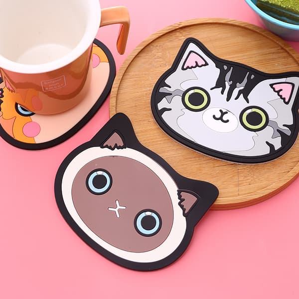 Cute Cat Pattern Coaster Silicone Non-slip Heat Insulation Table Decorations Cup Accessories Non-slip Desk Mat Stationery (Cheese)