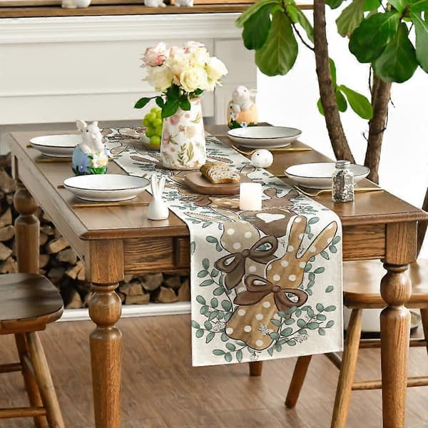 Eucalyptus Dots Rabbit Easter Table Runner 13x72 inch, Spring Seasonal Kitchen Dining Decoration, House Party Decor (FMY)