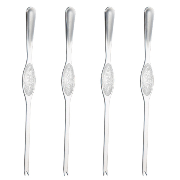 Krabbe gaffel i rustfrit stål 4 stk. Krabbe spiseværktøj Krabbeklo Krabbepind Husholdning Fisk og skaldyr Skrællede hårede krabbetilbehør B Large 20cm Silver