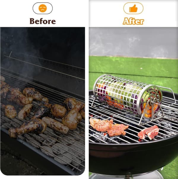 Rullende utendørsgrill Rullende grillkurv for grønnsaker, frukt, multifunksjonelt rundt grilltilbehør (2 stk)
