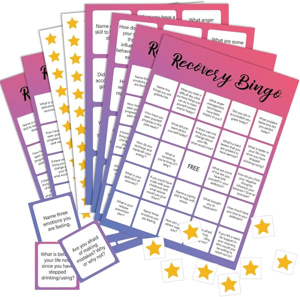 33 stk. Recovery Bingo-spill med 24 kort, stjernebrikker og utrop -