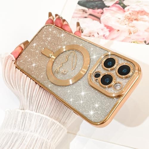 iPhone 16 Pro Max Deksel, Kompatibelt med MagSafe Hjerter Plating Kamerabeskyttelse Transparent Telefondeksel, Magnetisk Glitter